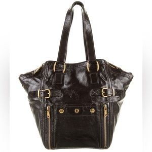 YSL Rive Gauche Patent Leather Tote ~ EUC ~ Rare Brown Patent leather